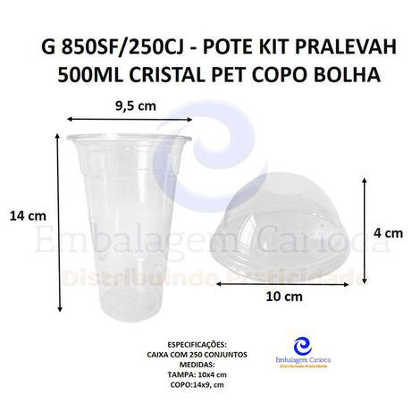 G 850SF/180CJ - POTE KIT PRALEVAH 500ML CRISTAL PET COPO BOLHA GALVANOTEK