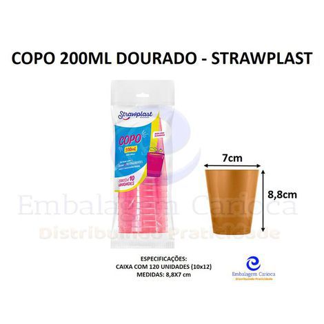 COPO 200ML DOURADO 12X10 STRAWPLAST 758