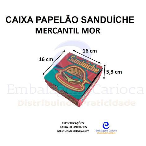 CAIXA PAPELAO SANDUICHE C/50 16X16,5X8