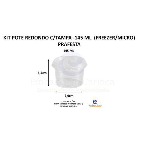 KIT POTE REDONDO PP 145ML C/ SOBRETAMPA - 25X24 PRAFESTA (FREEZER/MICRO)
