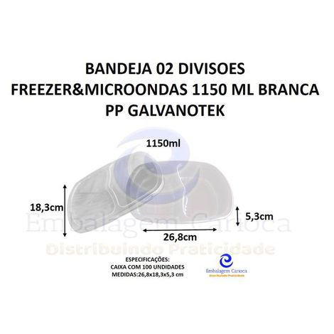 G 322/100CJ - BANDEJA 02 DIVISOES FREEZER&MICROONDAS 1150 ML BRANCA PP GALVANOTEK