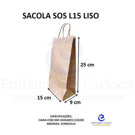 SACOLA SOS L15 LISO (15X9X25) CX.15X20 PAPEL PARDO AB00731