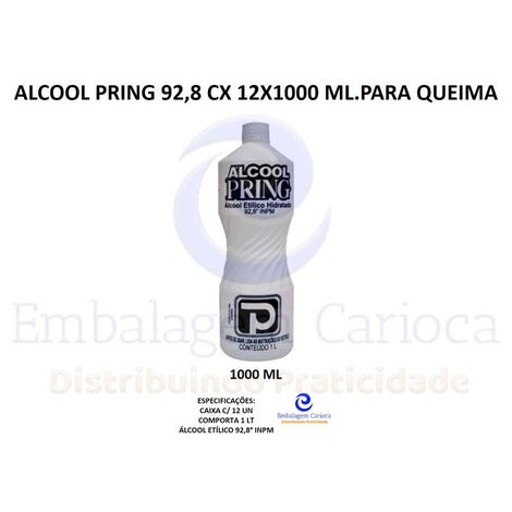 ALCOOL PRING 92,8 CX 12X1000 ML.PARA QUEIMA