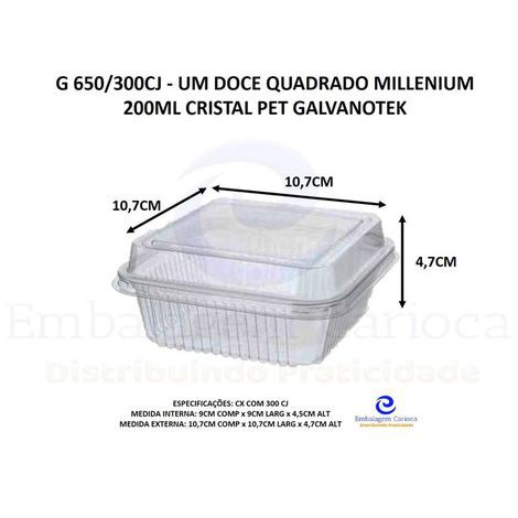 G 650/300CJ - UM DOCE QUADRADO MILLENIUM 200ML CRISTAL PET GALVANOTEK