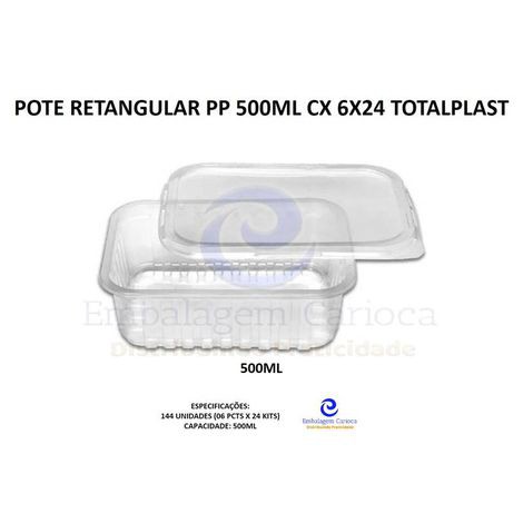 KIT POTE RETANGULAR PP 500ML CX 6X24 TOTALPLAST (FREEZER/MICRO)