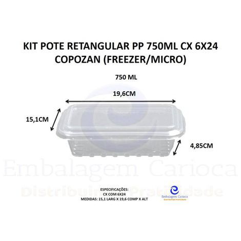 KIT POTE RETANGULAR PP 750ML CX 6X24 COPOZAN  (FREEZER/MICRO)