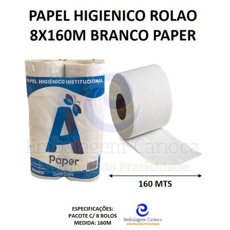 PAPEL HIGIENICO ROLAO 8X160M BRANCO PAPER