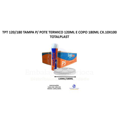 TAMPA P/ POTE TERMICO 120ML E COPO 180ML CX.10X100 TOTALPLAST TPT 120/180