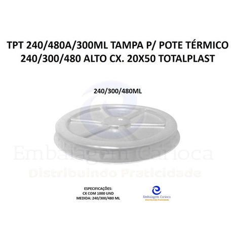 TPT 240/480A/300ML TAMPA P/ POTE TERMICO 240/300/480 ALTO CX. 20X50 TOTALPLAST
