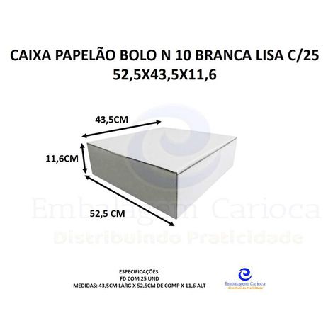 CAIXA PAPELAO BOLO N 10 BRANCA LISA C/25 52,5X43,5X11,6