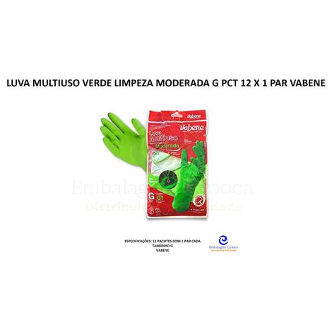 LUVA MULTIUSO LATEX VERDE LIMPEZA MODERADA G PCT 12 X 1 PAR VABENE
