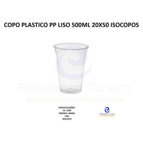 COPO PLASTICO PP LISO 500ML 20X50 ISOCOPOS