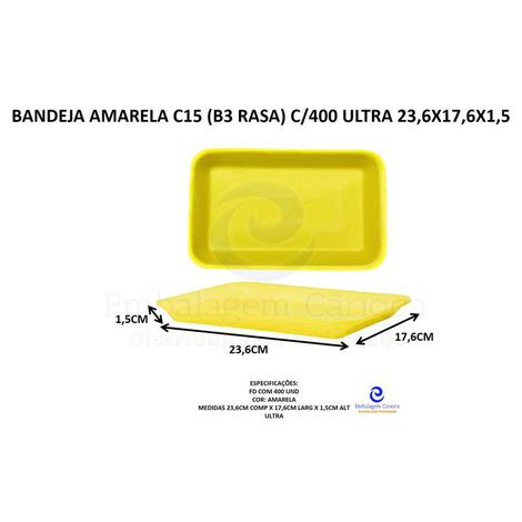 BANDEJA AMARELA C15 (B3 RASA) C/400 ULTRA 23,6X17,6X1,5