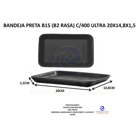 BANDEJA PRETA B15 (B2 RASA) C/400 ULTRA 20X14,8X1,5