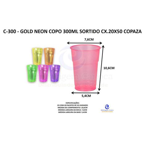 C-300 - GOLD NEON COPO 300ML SORTIDO CX.20X50 COPAZA