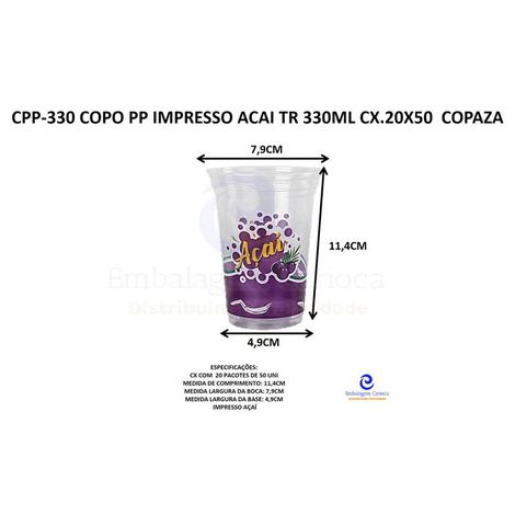 CPP-330 COPO PP IMPRESSO ACAI TR 330ML CX.20X50  COPAZA