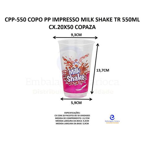 CPP-550 COPO PP IMPRESSO MILK SHAKE TR 550ML CX.20X50 COPAZA