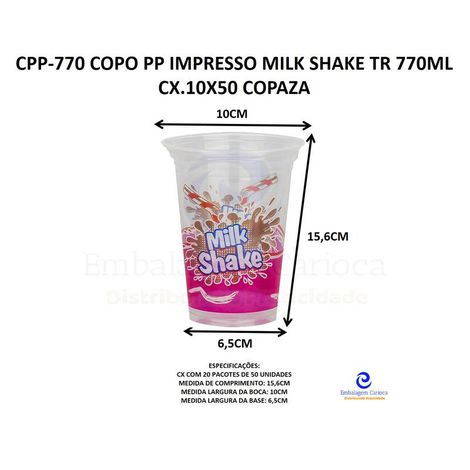CPP-770 COPO PP IMPRESSO MILK SHAKE TR 770ML CX.10X50 COPAZA