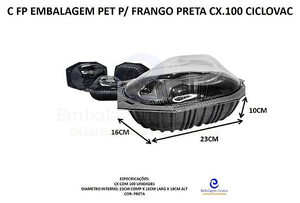 C FP EMBALAGEM PET P/ FRANGO PRETA CX.100 CICLOVAC