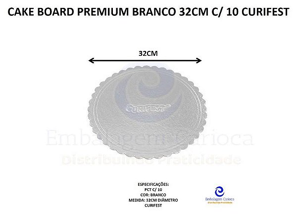 CAKE BOARD PREMIUM BRANCO 32CM C/10 CURIFEST