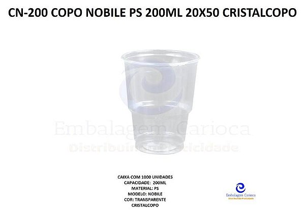 CN-200 COPO NOBILE PS 200ML 20X50 CRISTALCOPO (PREMIUM WHISKY)