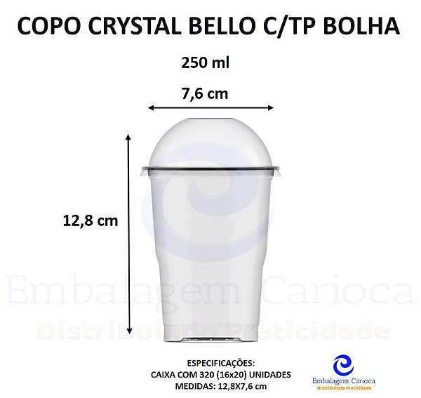 COPO CRYSTAL BELLO 250ML C/TP BOLHA 16X20 PLASTILANIA