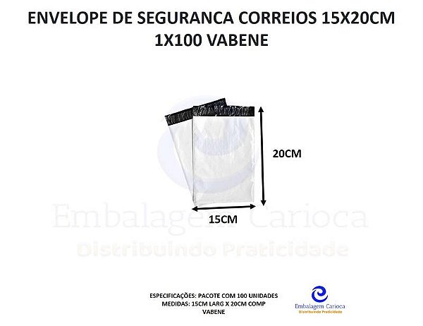 ENVELOPE DE SEGURANÇA CORREIOS 15X20CM 1X100 VABENE