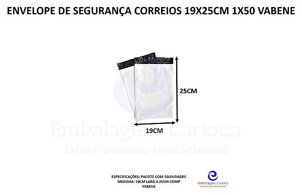 ENVELOPE DE SEGURANÇA CORREIOS 19X25CM 1X50 VABENE