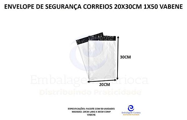 ENVELOPE DE SEGURANÇA CORREIOS 20X30CM 1X50 VABENE