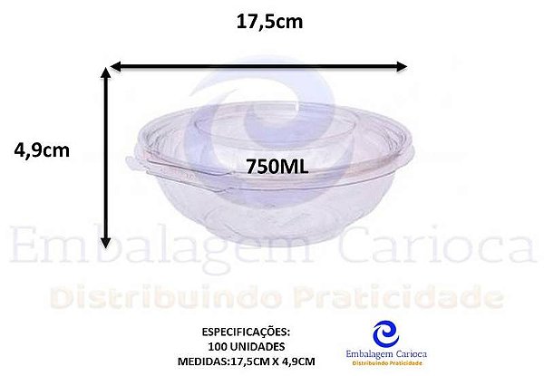 F255 SALADEIRA C/LACRE 750ML POTE REDONDO 17,5X4,9 CM 100UN FIBRAFORM