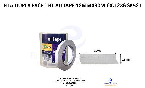 FITA DUPLA FACE TNT ALLTAPE 18MMX30M CX.12X6 SK581 PA001570003