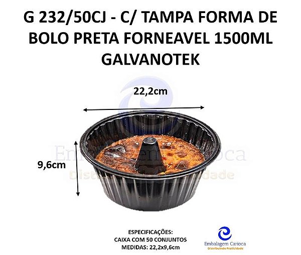 G 232/50CJ - C/ TAMPA FORMA DE BOLO PRETA FORNEAVEL 1500ML PET GALVANOTEK