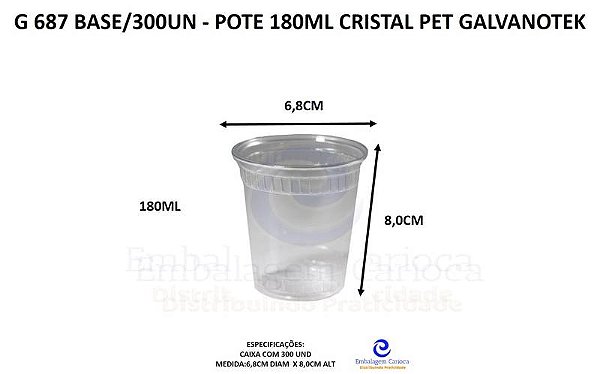 G 687 BASE/300UN - BASE POTE 180ML CRISTAL PET GALVANOTEK