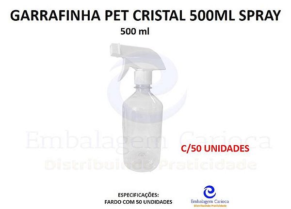 GARRAFINHA PET CRISTAL 500ML SPRAY C/50 (FRASCO)