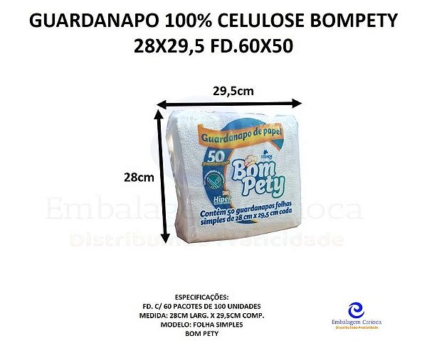 GUARDANAPO 100% CELULOSE BOMPETY 28X29,5 CX.60X50