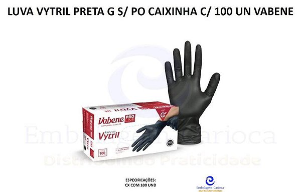 LUVA VYTRIL PRETA G S/ PO CAIXINHA C/ 100 UN VABENE