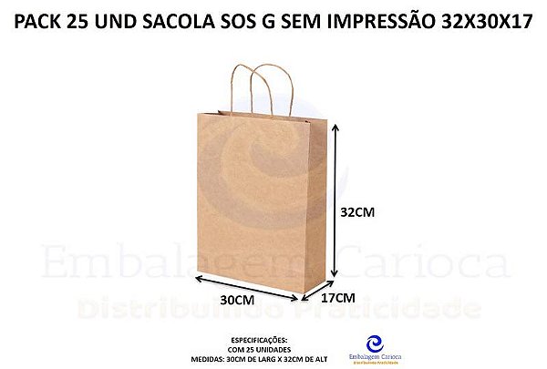 PACK 25 UND SACOLA SOS G SEM IMPRESSAO 32X30X17 DURA