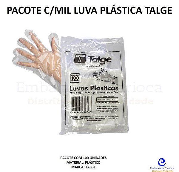 PACOTE C/MIL LUVA PLASTICA DESCARTAVEL TALGE