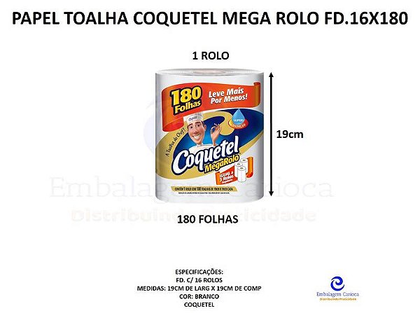 PAPEL TOALHA COQUETEL MEGA ROLO FD.16X180