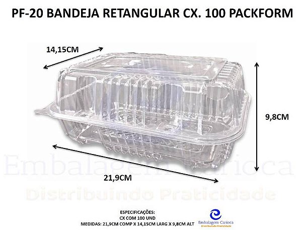 PF-20 BANDEJA RETANGULAR CX. 100 PACKFORM