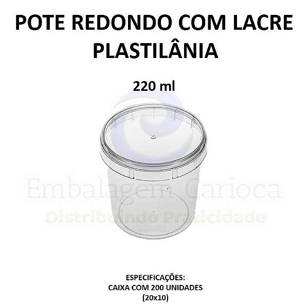 POTE REDONDO C/TAMPA COM LACRE 220ML CX. 20X10 PLASTILANIA