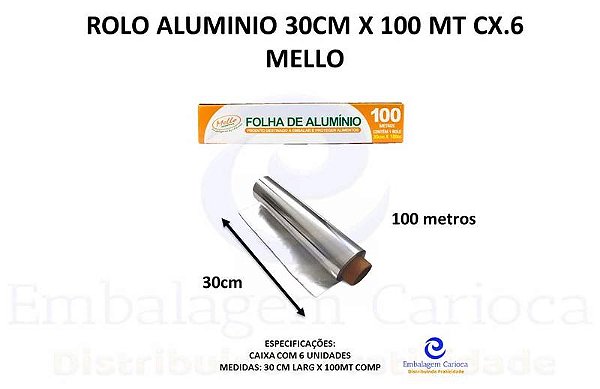 ROLO ALUMINIO 30CM X 100 MT CX.6 MELLO