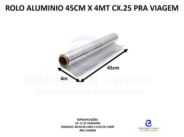 ROLO ALUMINIO 45CM X 4MT CX.25 PRA VIAGEM