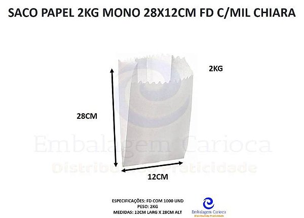 SACO PAPEL 2KG MONO 28X12CM FD C/MIL CHIARA