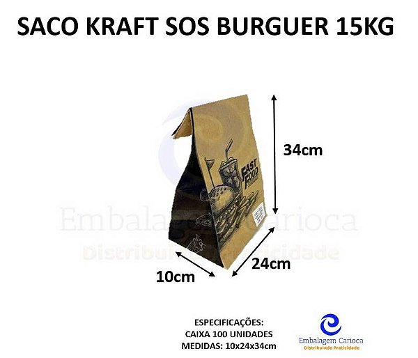 SACO SOS FAST FOOD IMPRESSO 24X10,5X34CM CX C/100 15KG
