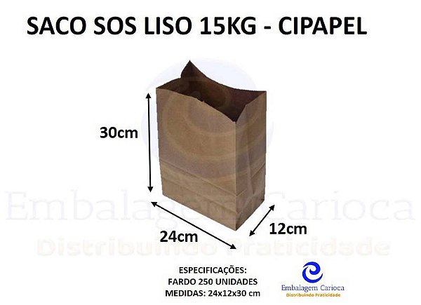 SACO SOS LISO 24X12X30 15KG FD C/250 CIPAPEL (Z)