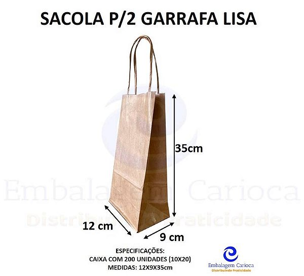 SACOLA SOS P/2 GARRAFA LISA (12X9X35) PCT C/10 PAPEL PARDO AB00549