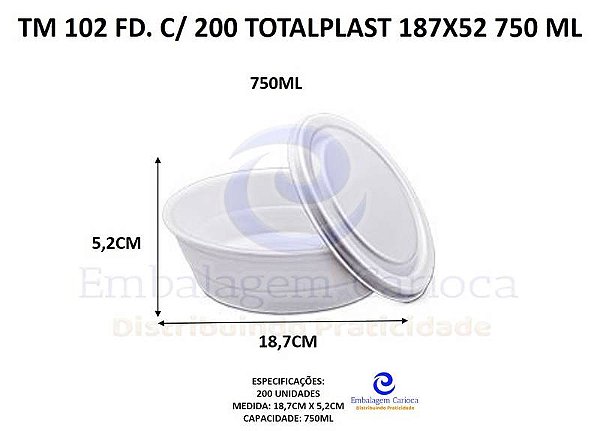 TM 102 BASE REDONDA FD.2X100 UNID TOTALPLAST 187X52 750 ML