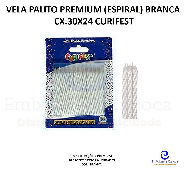 VELA PALITO PREMIUM (ESPIRAL) BRANCA CX.30X24 CURIFEST