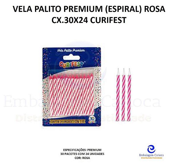 VELA PALITO PREMIUM (ESPIRAL) ROSA CX.30X24 CURIFEST